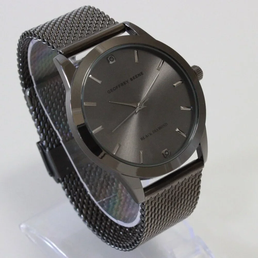 Geoffery Beene Men's Quartz Dress Watch Gun Metel Grey Milanese Bracelet 42mm